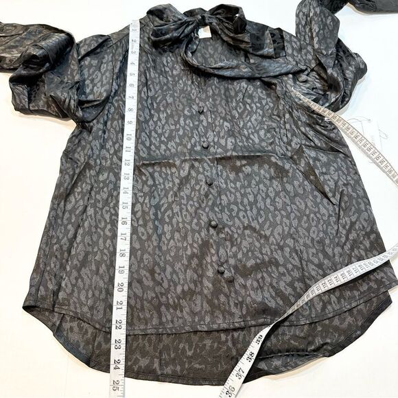 NWT Six/Fifty Black Leopard Print Button Down Blouse Tie Neck S - Picture 9 of 9